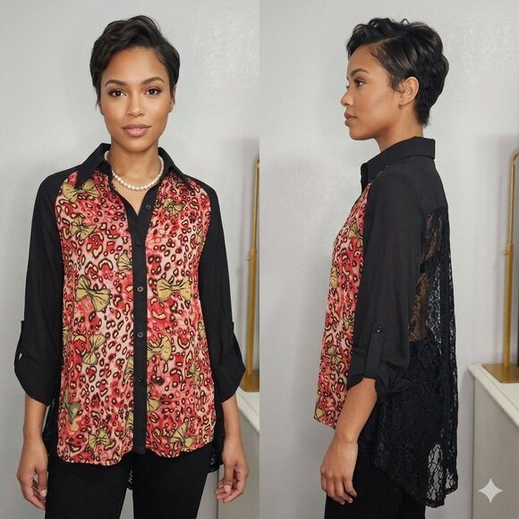 Deco USA Tops - NEW Deco Button Down Long Back Lace Blouse - Size Small